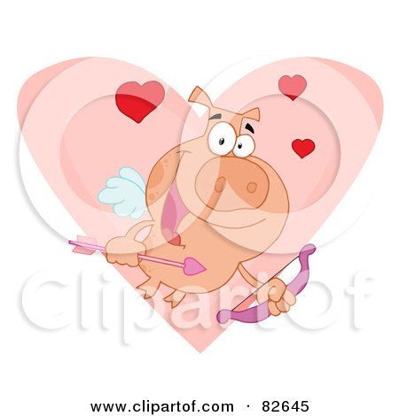 Royalty-Free (RF) Clipart Illustration of a Cupid Piggy With Hearts Over A Pink Heart by Hit Toon