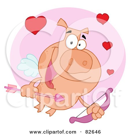 Royalty-Free (RF) Clipart Illustration of a Cupid Piggy With Hearts Over A Pink Circle by Hit Toon