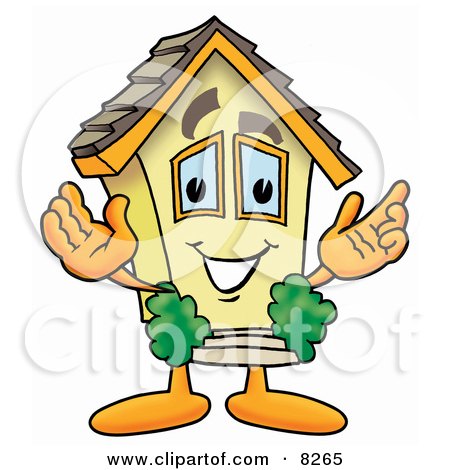 Clipart Picture of a House Mascot Cartoon Character With Welcoming Open Arms by Toons4Biz