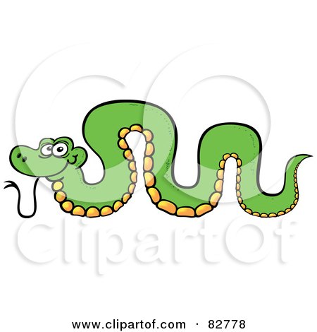 Royalty-Free (RF) Clipart Illustration of a Cartoon Green Snake With His Back Arched by Zooco