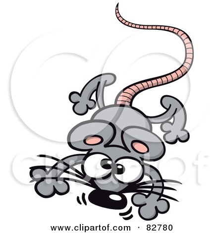 Royalty-Free (RF) Clipart Illustration of a Cartoon Gray Mouse Jumping Forward by Zooco