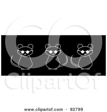 Royalty-Free (RF) Clipart Illustration of a Row Of Black And White Thee Blind Mice by Pams Clipart