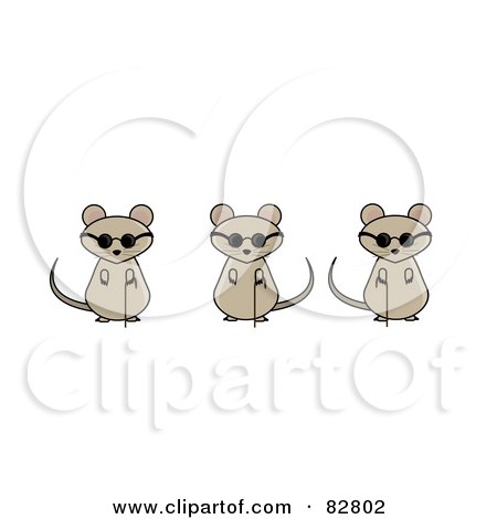 Royalty-Free (RF) Clipart Illustration of Three Blind Mice With Canes And Sunglasses by Pams Clipart