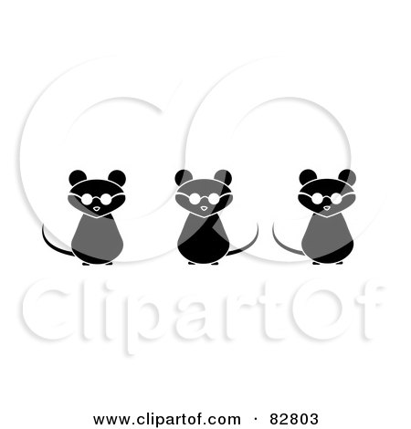 Royalty-Free (RF) Clipart Illustration of Three Black And White Blind Mice With Sunglasses  by Pams Clipart
