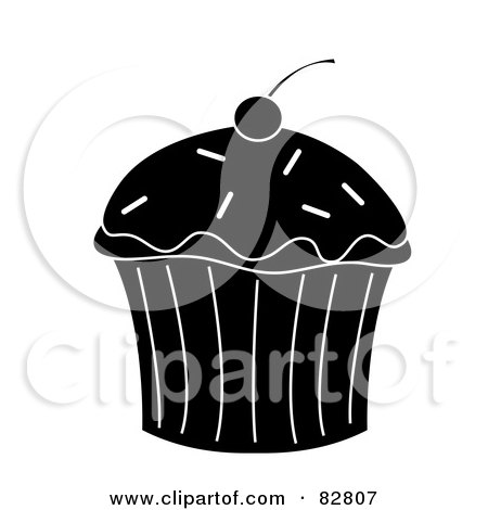 Royalty-Free (RF) Clipart Illustration of a Cherry On Top Of A Black And White Cupcake With Sprinkles by Pams Clipart
