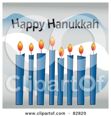 Royalty-Free (RF) Clipart Illustration of a Row Of Lit Blue Candles With Happy Hanukkah Text Above by Pams Clipart