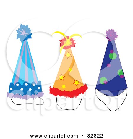 Royalty-Free (RF) Clipart Illustration of a Digital Collage Of Three Colorful Party Hats by Pams Clipart