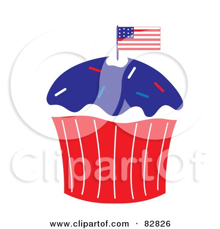 Royalty-Free (RF) Clipart Illustration of a Patriotic Independence Day Cupcake With An American Flag And Blue Frosting by Pams Clipart