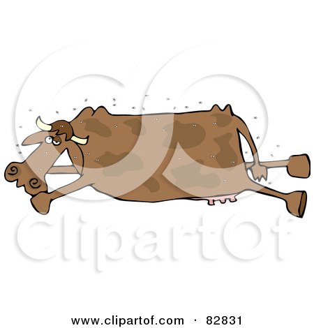 Royalty-Free (RF) Clipart Illustration of a Swarm Of Flies Around A Stinky Dead Brown Cow by djart
