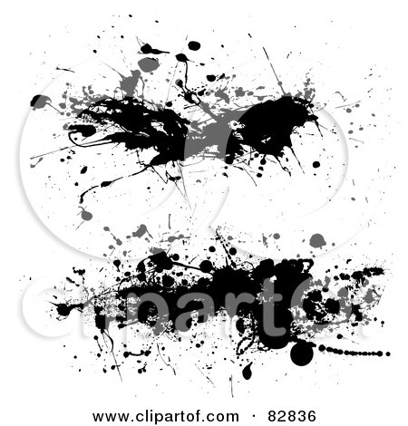 Royalty-Free (RF) Clipart Illustration of Two Black And White Ink Splatters With Dribbles by michaeltravers
