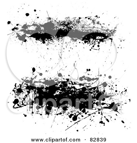 Royalty-Free (RF) Clipart Illustration of Two Black And White Ink Splatters With Strings by michaeltravers