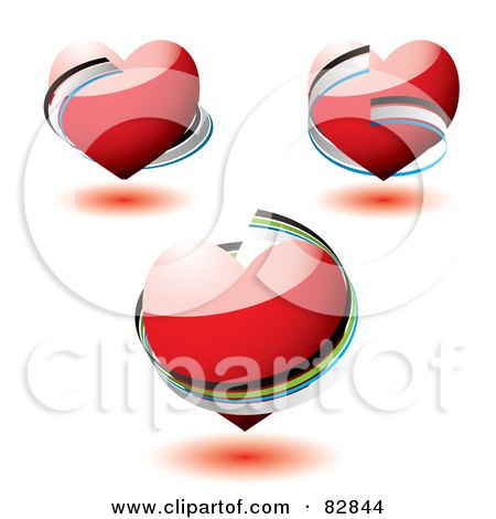 Royalty-Free (RF) Clipart Illustration of a Digital Collage Of 3d Red Hearts With Ribbons Around Them by michaeltravers