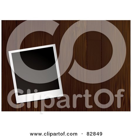 Royalty-Free (RF) Clipart Illustration of a Blank Instant Polaroid Photo Picture Over Dark Wood Panels by michaeltravers