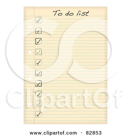 Royalty-Free (RF) Clipart Illustration of Check Marks On A To Do List Written On Aged Ruled Paper by michaeltravers