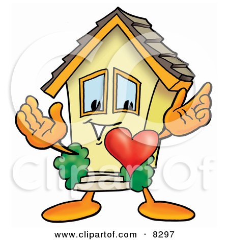 Clipart Picture of a House Mascot Cartoon Character With His Heart Beating Out of His Chest by Mascot Junction