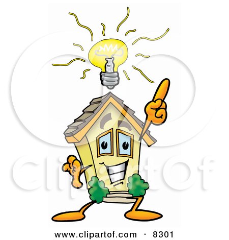 Clipart Picture of a House Mascot Cartoon Character With a Bright Idea by Mascot Junction