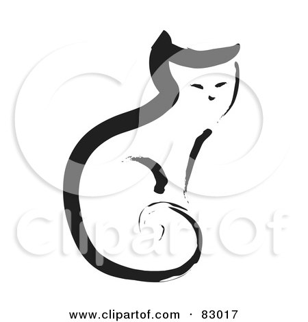 Royalty-Free (RF) Clipart Illustration of a Black Painted Cat Sitting Upright With Its Tail Curled To Its Body by xunantunich