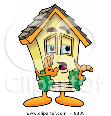 Clipart Picture of a House Mascot Cartoon Character Whispering and Gossiping by Mascot Junction