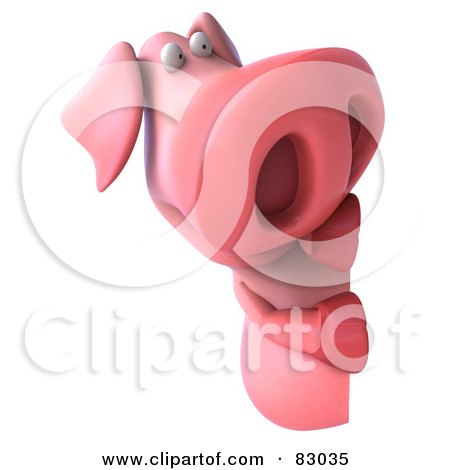 Royalty-Free (RF) Clipart Illustration of a 3d Pookie Pig Character Looking Around A Blank Sign by Julos