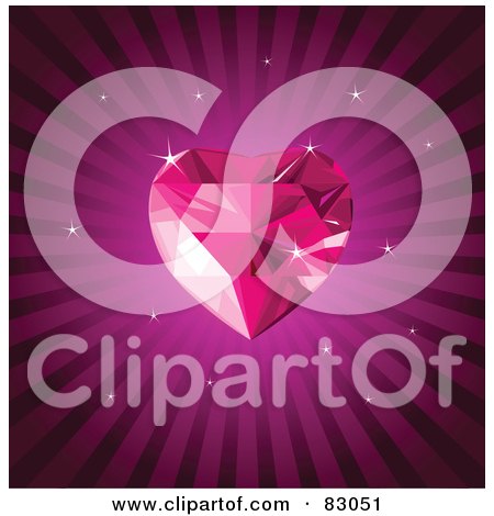 Royalty-Free (RF) Clipart Illustration of a Pink Gem Heart On A Purple Burst Background With Sparkles by Pushkin