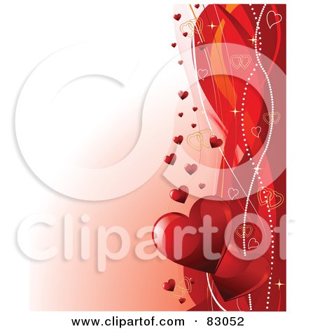 Royalty-Free (RF) Clipart Illustration of a Romantic Gradient White And Red Valentines Day Background With A Right Border Of Swooshes And Hearts by Pushkin