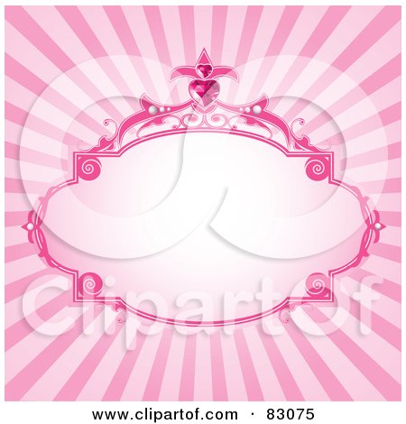 Royalty-Free (RF) Clipart Illustration of a Blank Princess Frame Text Box With Heart Gems Over A Pink Burst by Pushkin