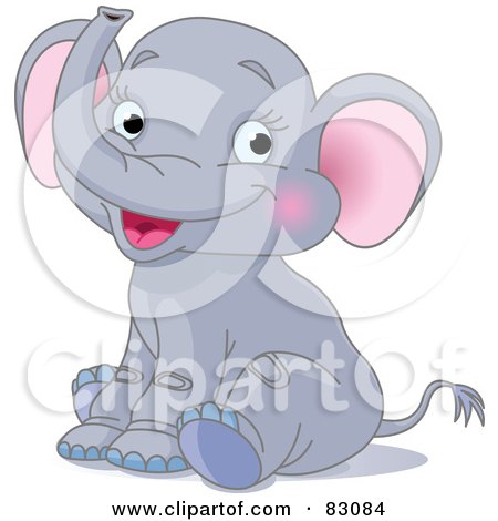 Royalty-Free (RF) Clipart Illustration of a Cute Baby Elephant With Pink Ears And Blushing Cheeks by Pushkin