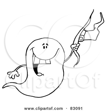 Royalty-Free (RF) Clipart Illustration of an Outlined Ghost With Hat by Hit Toon