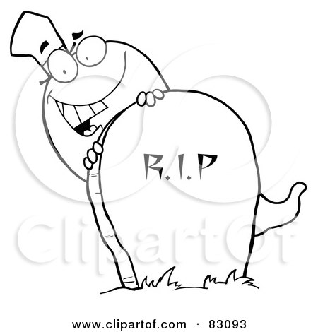 Royalty-Free (RF) Clipart Illustration of an Outlined Ghost and Grave Stone by Hit Toon