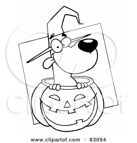 Royalty-Free (RF) Clipart Illustration of an Outlined Dog in Pumpkin by Hit Toon