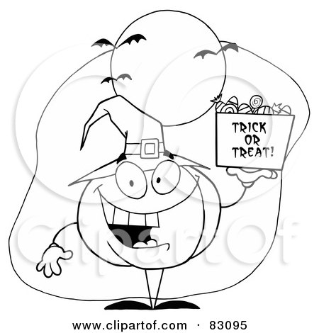 Royalty-Free (RF) Clipart Illustration of an Outlined Halloween Pumpkin With Candy by Hit Toon