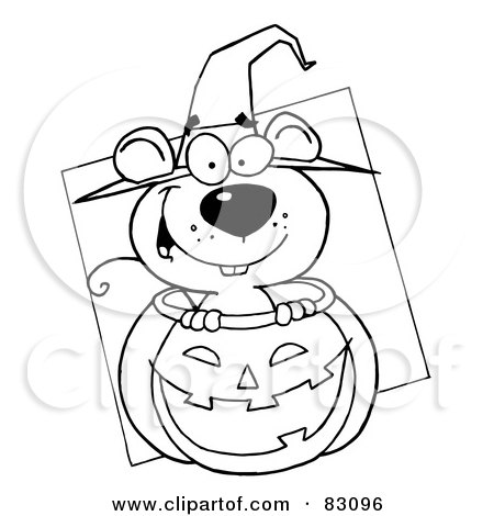 Royalty-Free (RF) Clipart Illustration of an Outlined Mouse in Pumpkin by Hit Toon