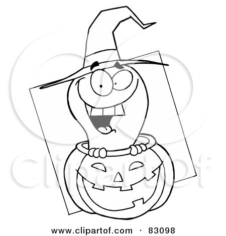 Royalty-Free (RF) Clipart Illustration of an Outlined Ghost in Pumpkin by Hit Toon