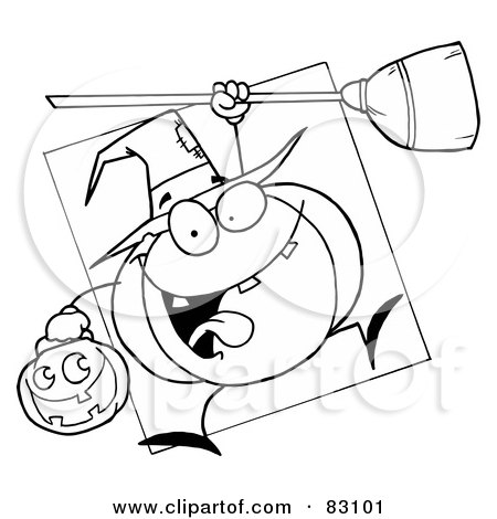 Royalty-Free (RF) Clipart Illustration of an Outlined Halloween Witch Pumpkin by Hit Toon