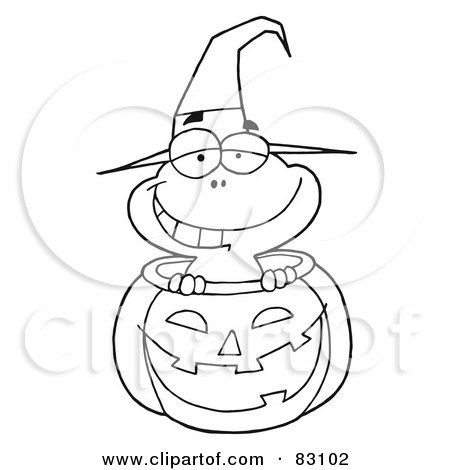 Royalty-Free (RF) Clipart Illustration of an Outlined Frog in Pumpkin by Hit Toon