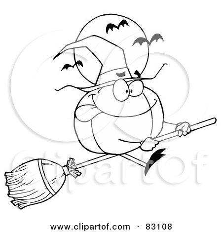 Royalty-Free (RF) Clipart Illustration of an Outlined Witch Pumpkin by Hit Toon