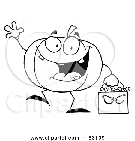 Royalty-Free (RF) Clipart Illustration of an Outlined Trick or Treating Pumpkin by Hit Toon