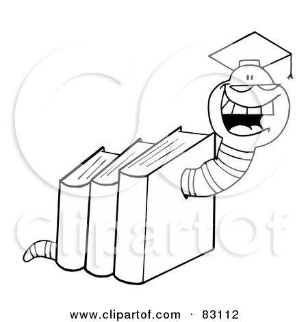 Royalty-Free (RF) Clipart Illustration of an Outlined Graduate Worm In Books by Hit Toon