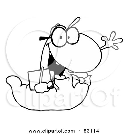 Royalty-Free (RF) Clipart Illustration of an Outlined Worm Carrying a Book by Hit Toon