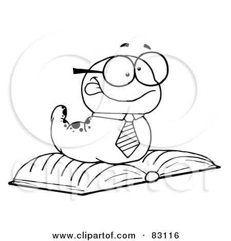 Royalty-Free (RF) Clipart Illustration of an Outlined Worm on a Book by Hit Toon