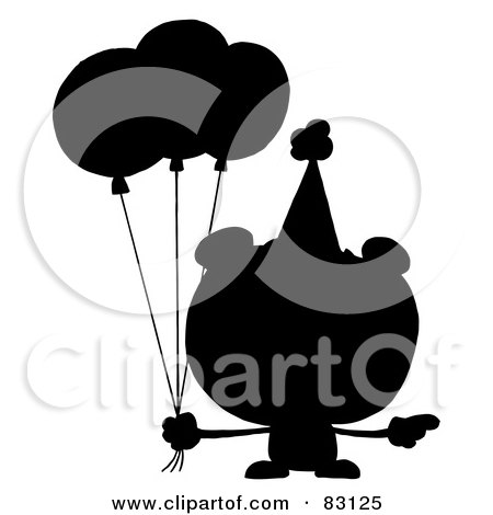 Royalty-Free (RF) Clipart Illustration of a Solid Black Silhouette Of A Birthday Bear by Hit Toon