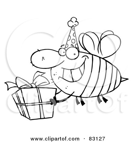 Royalty-Free (RF) Clipart Illustration of an Outlined Birthday Bee by Hit Toon