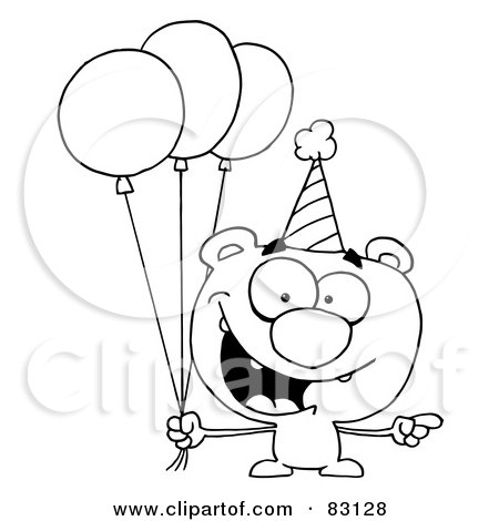 Royalty-Free (RF) Clipart Illustration of an Outlined Birthday Bear by Hit Toon
