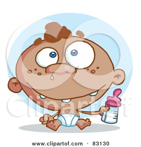 Royalty-Free (RF) Clipart Illustration of a Black Baby In A Diaper, Holding A Bottle by Hit Toon