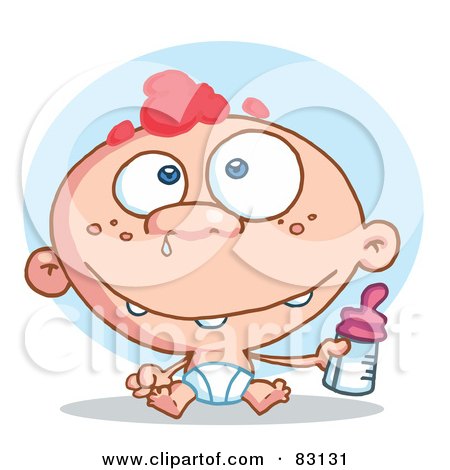 Royalty-Free (RF) Clipart Illustration of a Caucasian Baby In A Diaper, Holding A Bottle by Hit Toon
