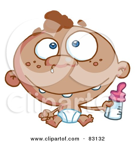 Royalty-Free (RF) Clipart Illustration of an African American Baby In A Diaper, Holding A Bottle by Hit Toon