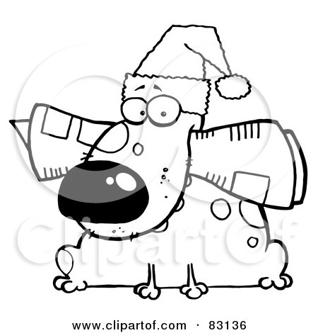 Royalty-Free (RF) Clipart Illustration of an Outlined Christmas Dog With News by Hit Toon
