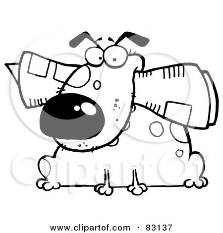 Royalty-Free (RF) Clipart Illustration of an Outlined Dog With Newspaper by Hit Toon
