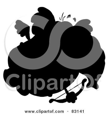 Royalty-Free (RF) Clipart Illustration of a Solid Black Silhouette Of An Elephant Cupid by Hit Toon