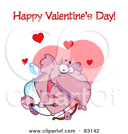 Royalty-Free (RF) Clipart Illustration of a Happy Valentines Day Greeting Over A Cupid Elephant by Hit Toon